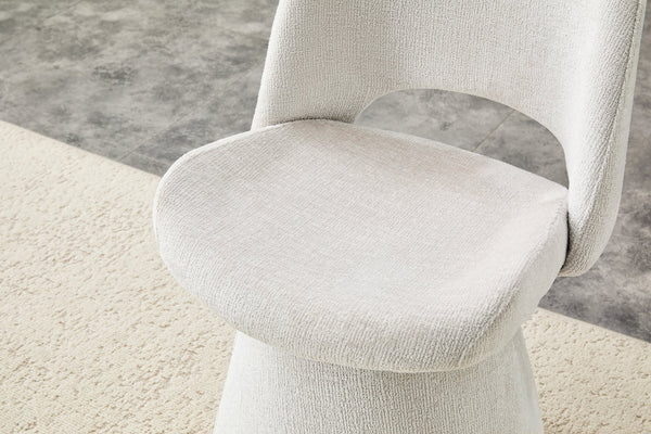 English Elm Modern Chenille Linen Accent Chair Sculptural Hollow Back Swivel Seat for Dining Vanity Off White W3493P452649
