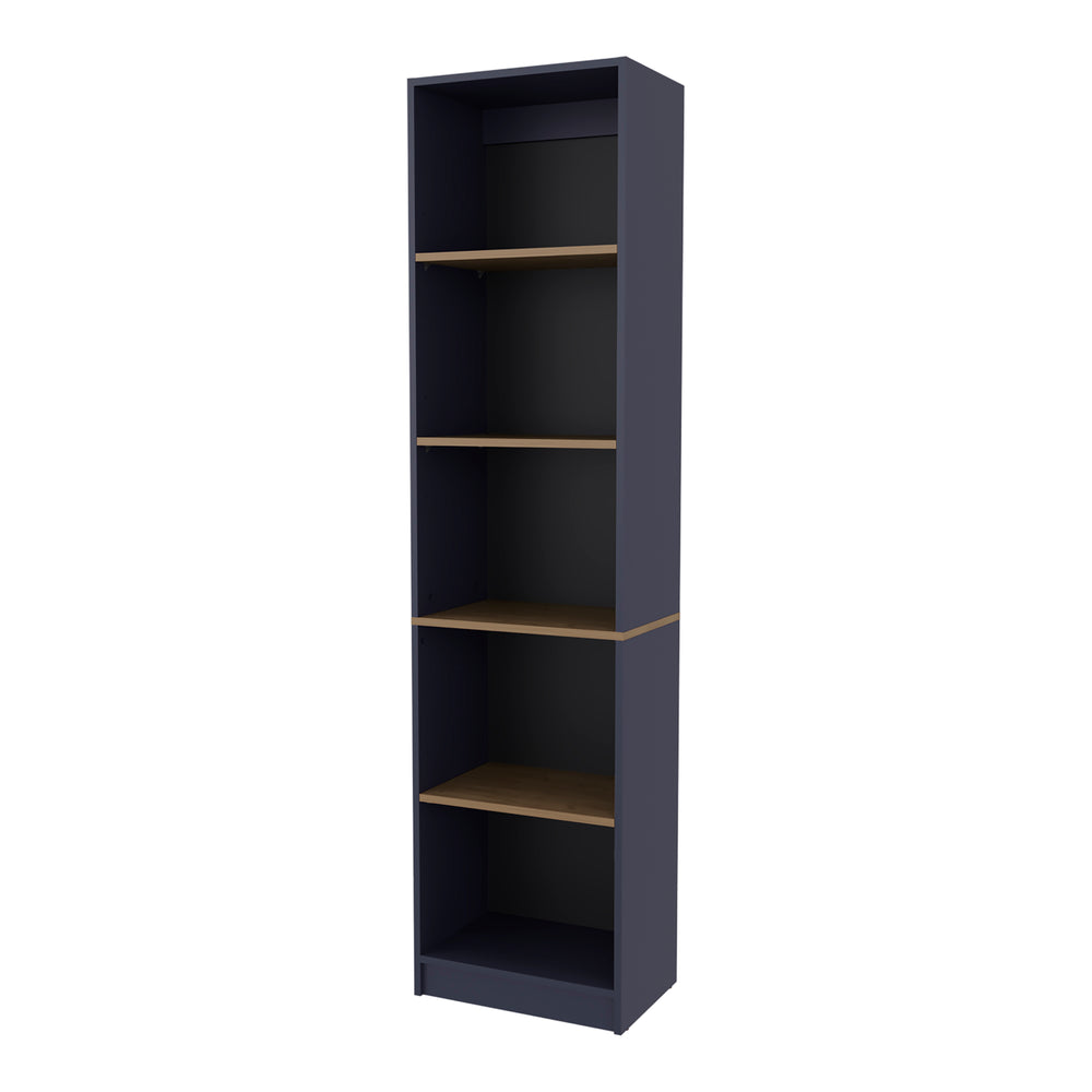 English Elm Bookcase Tall 71.1" H 5-Shelf Alby Blue & Natural Oak – Slim Vertical Storage, Modern Home Office Organize B097P395897