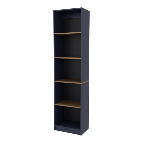 English Elm Bookcase Tall 71.1" H 5-Shelf Alby Blue & Natural Oak – Slim Vertical Storage, Modern Home Office Organize B097P395897