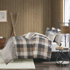 English Elm Full/Queen Ridge 6 Piece Herringbone Duvet Cover Set – Buffalo Plaid Cabin Style with Embroidered Pillows and Corner Ties B03597353