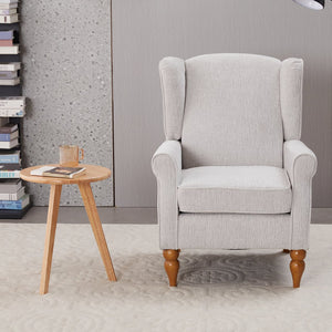 English Elm Coffee Table & Armchair Set with Vintage Roman Column Legs, Breathable Fabric, Solid Rubberwood Craftsmanship Beige W2989P339991