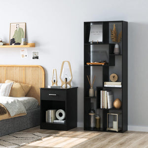 English Elm Asymmetrical Five Tier Geometric Bookcase Matte Sculptural Open Display Shelf Black B372P431344