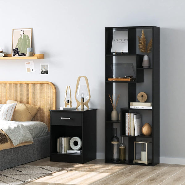 English Elm Asymmetrical Five Tier Geometric Bookcase Matte Sculptural Open Display Shelf Black B372P431344