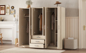 English Elm 6-doors Mdf Wardrobe with Large Drawers Streamlined Bedroom Storage Modern Design Brown N820000010D