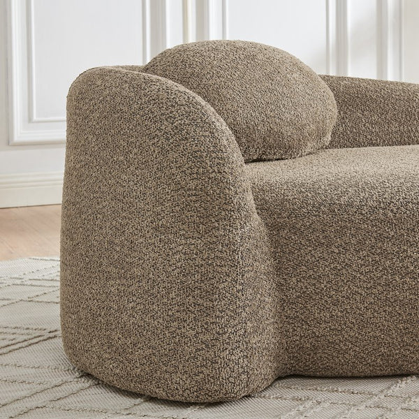 English Elm Modern Oval Boucle Lounge Chair Sculptural Integrated Armrest for Bedroom Living Room Brown W487P456128