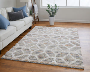 Feizy Rugs Mynka High Pile Geometric Area Rug - Pet-friendly, Stain Resistant, Ideal For High Traffic Spaces Tan,Taupe,Ivory Polyester Myn39icfbgemltp00