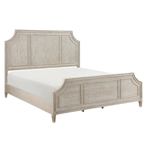 English Elm Traditional Leander Queen Bed Light Brown Oak Veneer Curved Frame Picture Molding Elegant Bedroom Statement B011S01105