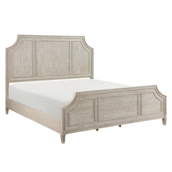 English Elm Traditional Leander Queen Bed Light Brown Oak Veneer Curved Frame Picture Molding Elegant Bedroom Statement B011S01105