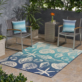 Christopher Knight Home® - Noble House - Sea Breeze Outdoor 5'3" X 7' Ombre Area Rug, Blue and Ivory