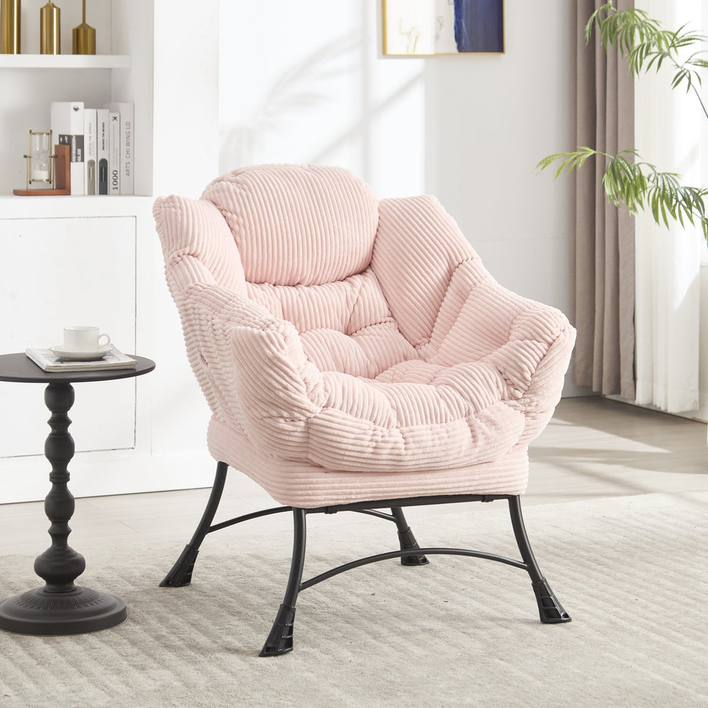 English Elm Lazy Chair Plush Ottoman Lounge Chair with Ergonomic Back, Side Pocket, Steel Frame Comfort Pink W640P271557