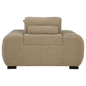 English Elm Plather Channel Tufted Accent Chair Wide Waterfall Arms Foam Seat Living Room Camel B062P447952
