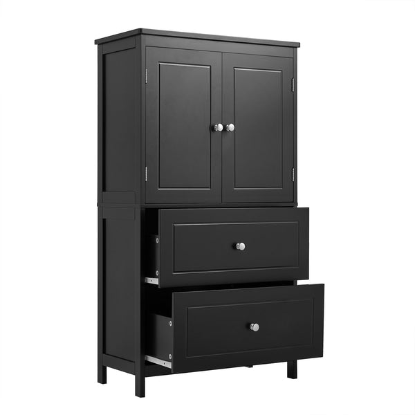 English Elm Bathroom Storage Cabinet with Two Doors and Drawers, Adjustable Shelf, MDF Finish, Slim 28"L x 15"W Black N725P188460B