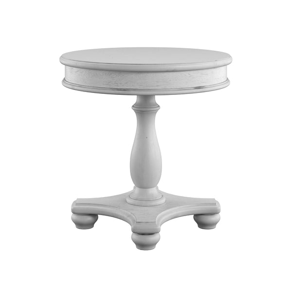 English Elm Wallace & Bay - Gray Coastal Round End Table in Oyster Shell Solid Wood Finish — Low-Maintenance, Classic Charm B2709P212404