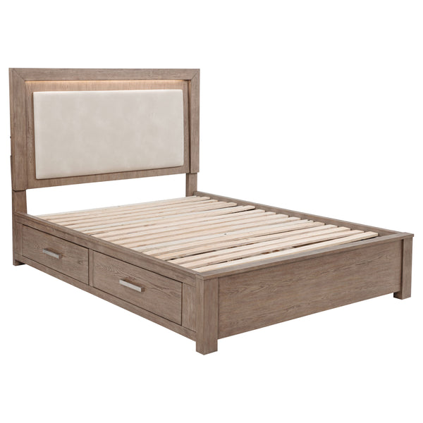 English Elm Gibbons Queen Storage Bed with Led Headboard and Four Drawers in Warm Oak Veneer B062S01577