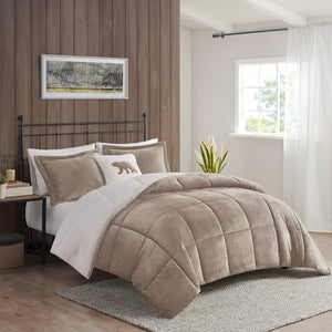 English Elm King Alton Plush to Sherpa Comforter Set — Reversible Cozy Cabin Style, Hypoallergenic, OEKO-TEX Certified Taupe+Ivory 22.44 L x 20.87 W x 15.35 H B035100486