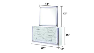 English Elm Desire Marble-Front 6-Drawer Dresser in Sleek White with Metallic Handles — Modern Durable Storage G150109088