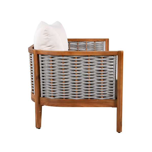 English Elm Outdoor Acacia Tub Sofa Set with Woven Rope Panels Deep Seating Patio Collection N780P24585960G