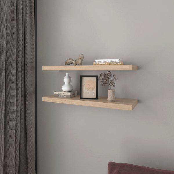 English Elm Floating Shelf Dallas Set of 2 Light Pine Beige Engineered Wood Modern Wall-Mounted Decor Storage B092P238707