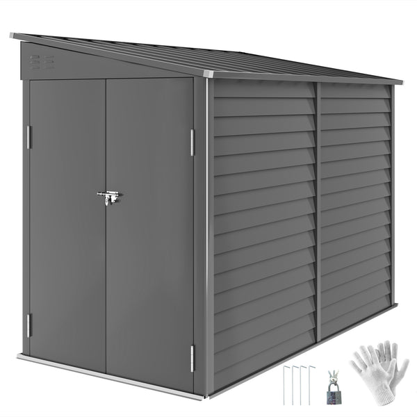 English Elm Dark Gray Galvanized Steel Lean to Outdoor Shed with Lockable Doors and Foundation Kit T3971S00079