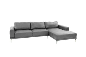 English Elm Left Facing Sofa Antique Grey Breathable Leatherette Sectional with Wide Chaise, Metal Legs, Modern Comfort pillows included B011S01065