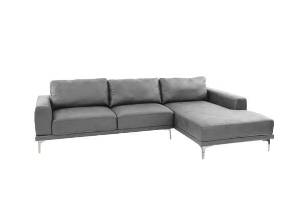 English Elm Left Facing Sofa Antique Grey Breathable Leatherette Sectional with Wide Chaise, Metal Legs, Modern Comfort pillows included B011S01065