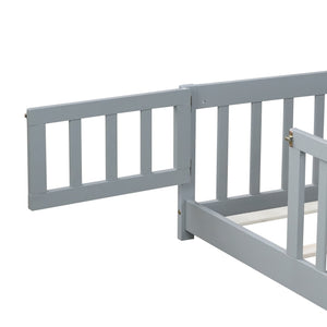 English Elm Twin Solid Rubberwood Floor Bed with Full Perimeter Safety Rails for Toddler Rooms Grey W504P296776