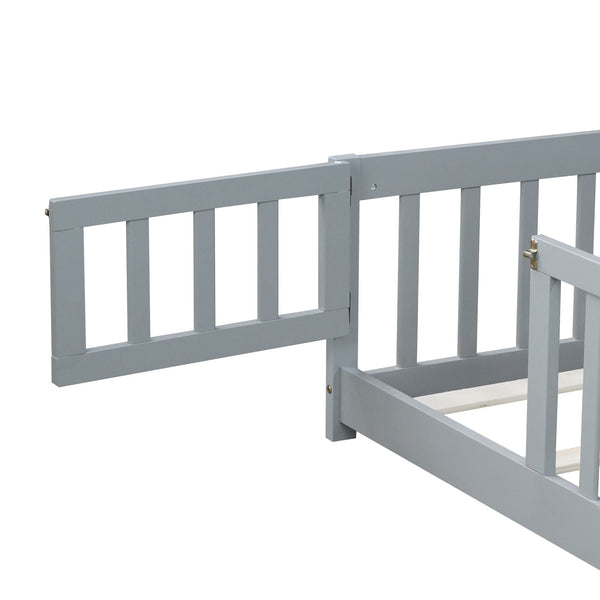 English Elm Twin Solid Rubberwood Floor Bed with Full Perimeter Safety Rails for Toddler Rooms Grey W504P296776