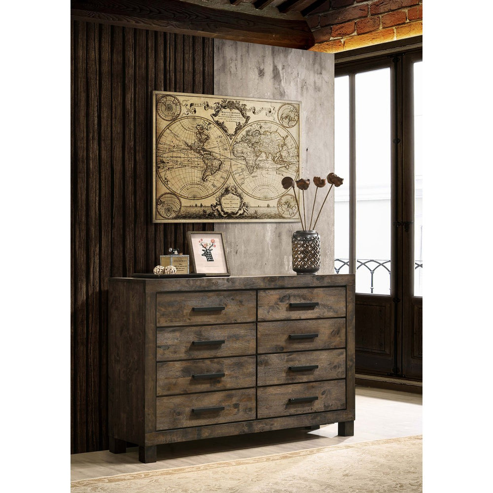 English Elm Bren Eight Drawer Rustic Dresser Wire Brushed Rubberwood Grain Farmhouse Bedroom Storage B062P451983