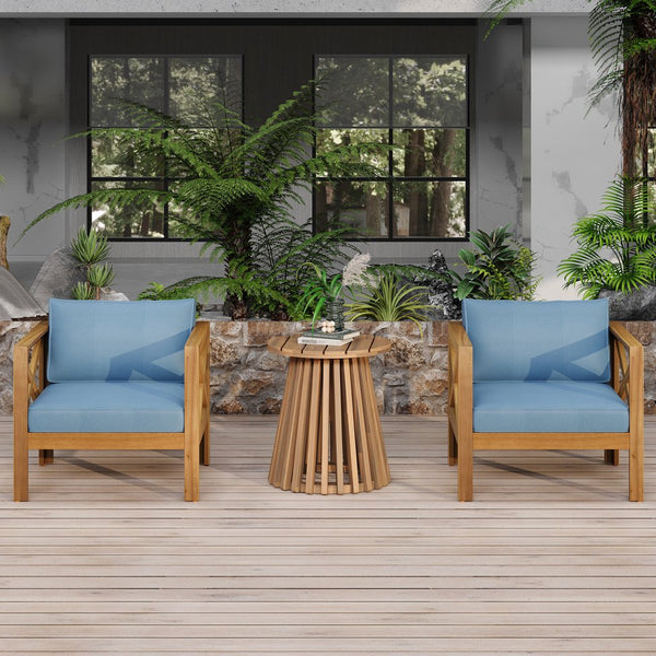English Elm Christopher Knight Home® - Patio Conversation Set - Stylish Acacia Wood Chairs With Cushions & Teak Side Table For Outdoor Bliss N770P264304T_N770P313252L