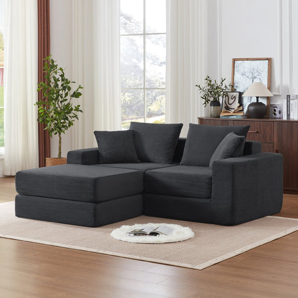 English Elm Modular Cloud Sectional Corduroy Sofa Deep Seat Comfort for Flexible Living Spaces Dark Gray W3396P435277