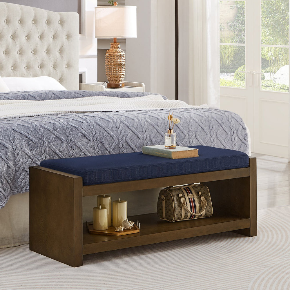 English Elm 47" Upholstered Storage Bench with Lower Shelf Padded Seat for Bedroom Entryway W2186P292101