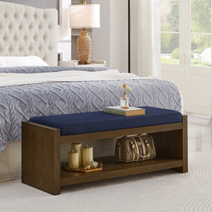 English Elm 47" Upholstered Storage Bench with Lower Shelf Padded Seat for Bedroom Entryway W2186P292101