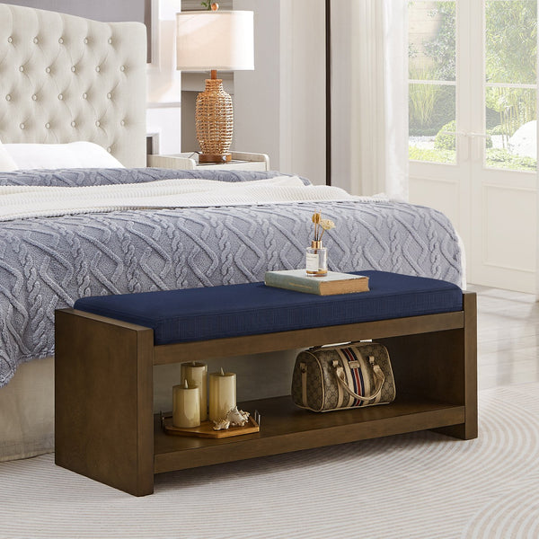 English Elm 47" Upholstered Storage Bench with Lower Shelf Padded Seat for Bedroom Entryway W2186P292101