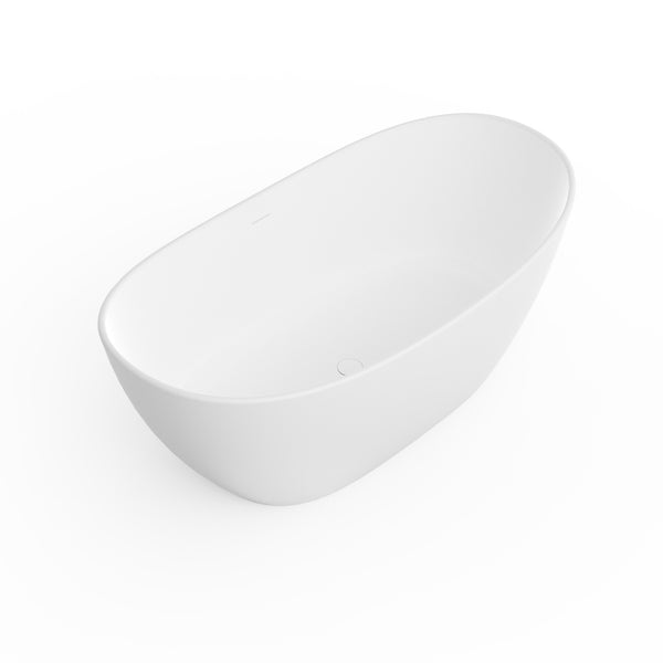 English Elm 65 Inch Freestanding Soaking Tub Solid Surface Matte White Spa Ergonomic Bath W1613P351369