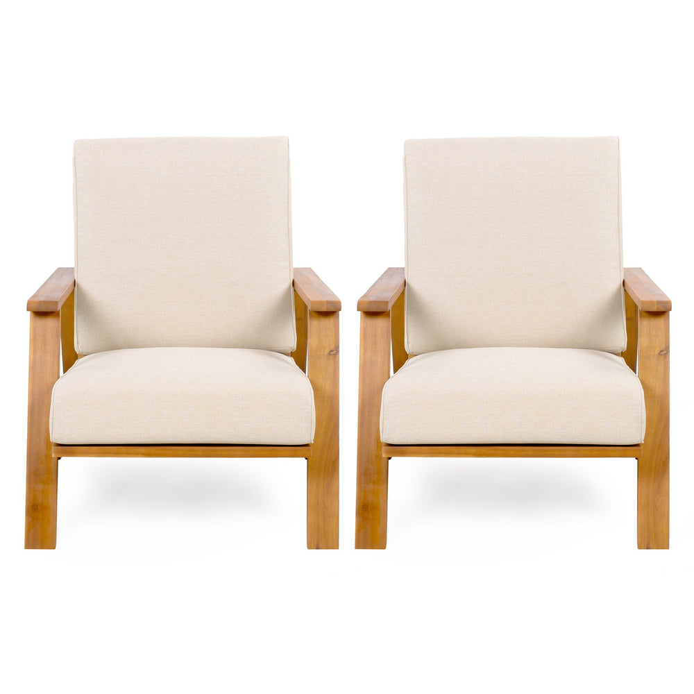English Elm Christopher Knight Home® - Patio Lounge Chairs Set Of 2 – Weather-Resistant Acacia Wood With Beige Cushions For Outdoor Comfort N779P291591T-2