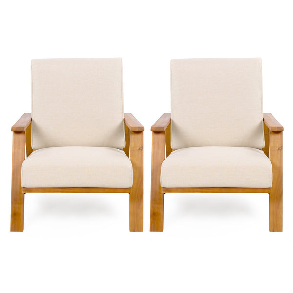 English Elm Christopher Knight Home® - Patio Lounge Chairs Set Of 2 – Weather-Resistant Acacia Wood With Beige Cushions For Outdoor Comfort N779P291591T-2