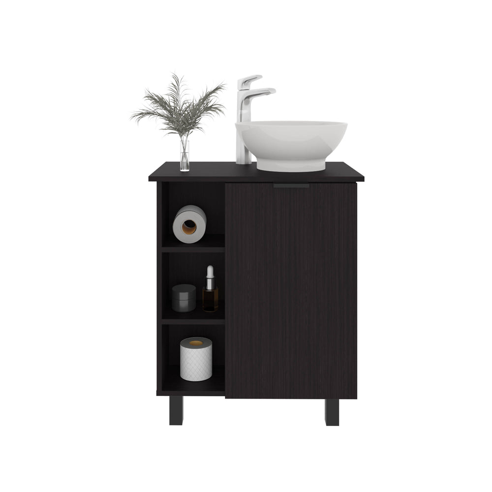 English Elm Vanity Black Wengue Engineered Wood Sink Cabinet with 1 Door 5 Shelves 4 Legs Compact Storage B097P350316