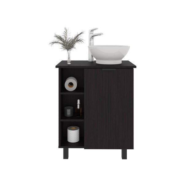 English Elm Vanity Black Wengue Engineered Wood Sink Cabinet with 1 Door 5 Shelves 4 Legs Compact Storage B097P350316