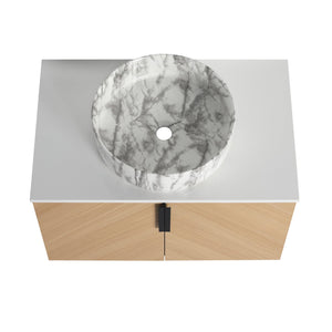 English Elm 30" Contemporary Bathroom Vanity With Art Sink, Wall-Mounted Design & Durable Plywood Construction W999S00446