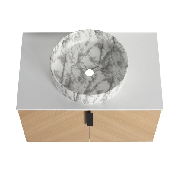 English Elm 30" Contemporary Bathroom Vanity With Art Sink, Wall-Mounted Design & Durable Plywood Construction W999S00446