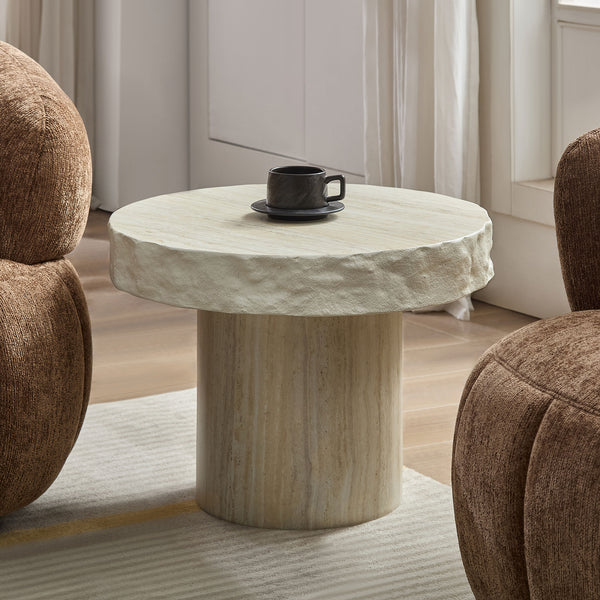 English Elm 23.82 Inch Round Fiberglass Coffee Table Sculptural Stone Texture for Modern Living Rooms W876P450500