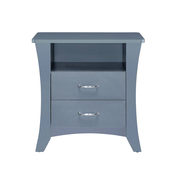 English Elm Nightstand with Curved Trim and Open Top Shelf, 2 Drawers in Gray with Silver Bar Pulls — Stylish Storage B016P256528