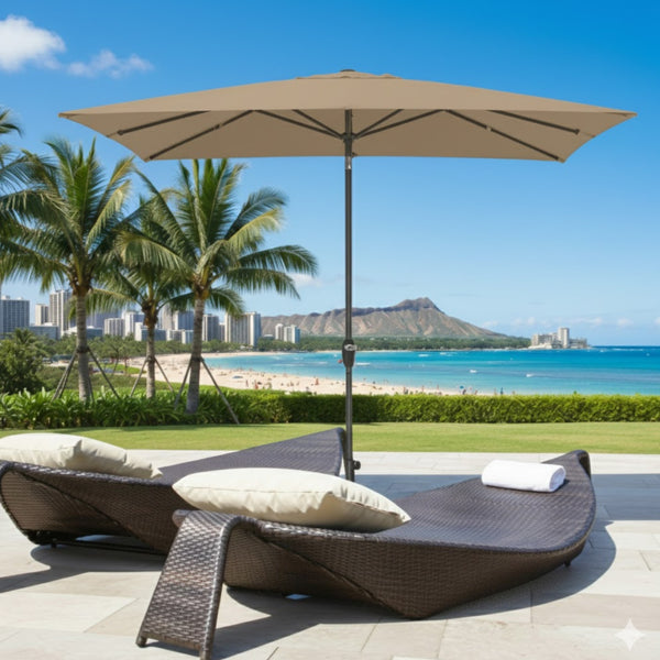English Elm 6.5 X 10 Ft Rectangular Outdoor Patio Umbrella with Crank Tilt Uv Resistant Canopy Khaki B082P454989