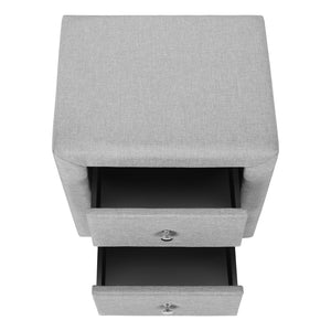 English Elm Nightstand, Grey Linen Upholstered End Table With Storage Drawers – Perfect For Bedroom & Living Room B2710P219503