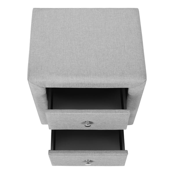 English Elm Nightstand, Grey Linen Upholstered End Table With Storage Drawers – Perfect For Bedroom & Living Room B2710P219503