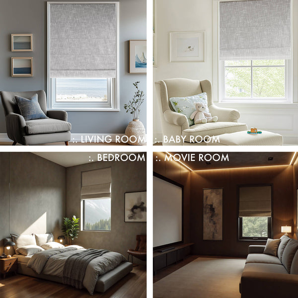English Elm 1-piece Cordless Roman Shade Linen Look Blackout Polyester Viscose Bedroom Window B035P437524