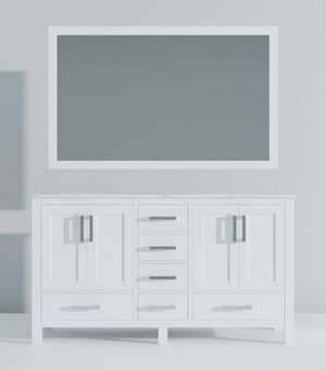 English Elm White Double Bath Vanity Set With Carrara Marble Top, Soft-Close Drawers & 58-Inch Mirror Included B2731S00695-GIGA