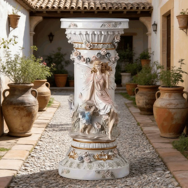 English Elm 33" Resin Fairy Floral Relief Column Pedestal Romantic Plant Stand Entryway Accent W5709P462889