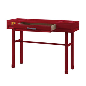 English Elm Red Industrial Vanity Desk with Drawer and Recessed Panel Design — Cargo-Inspired Metal Wood Blend B062P186466