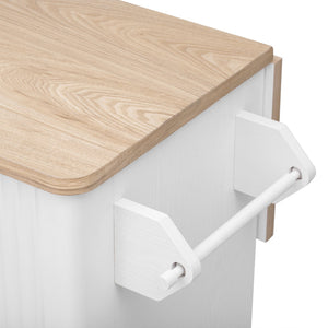 English Elm K&K 51" Fluted Kitchen Island with Waveform Panels, Drop Leaf, Rolling Cart with Towel Rack and Storage White N707P221446W